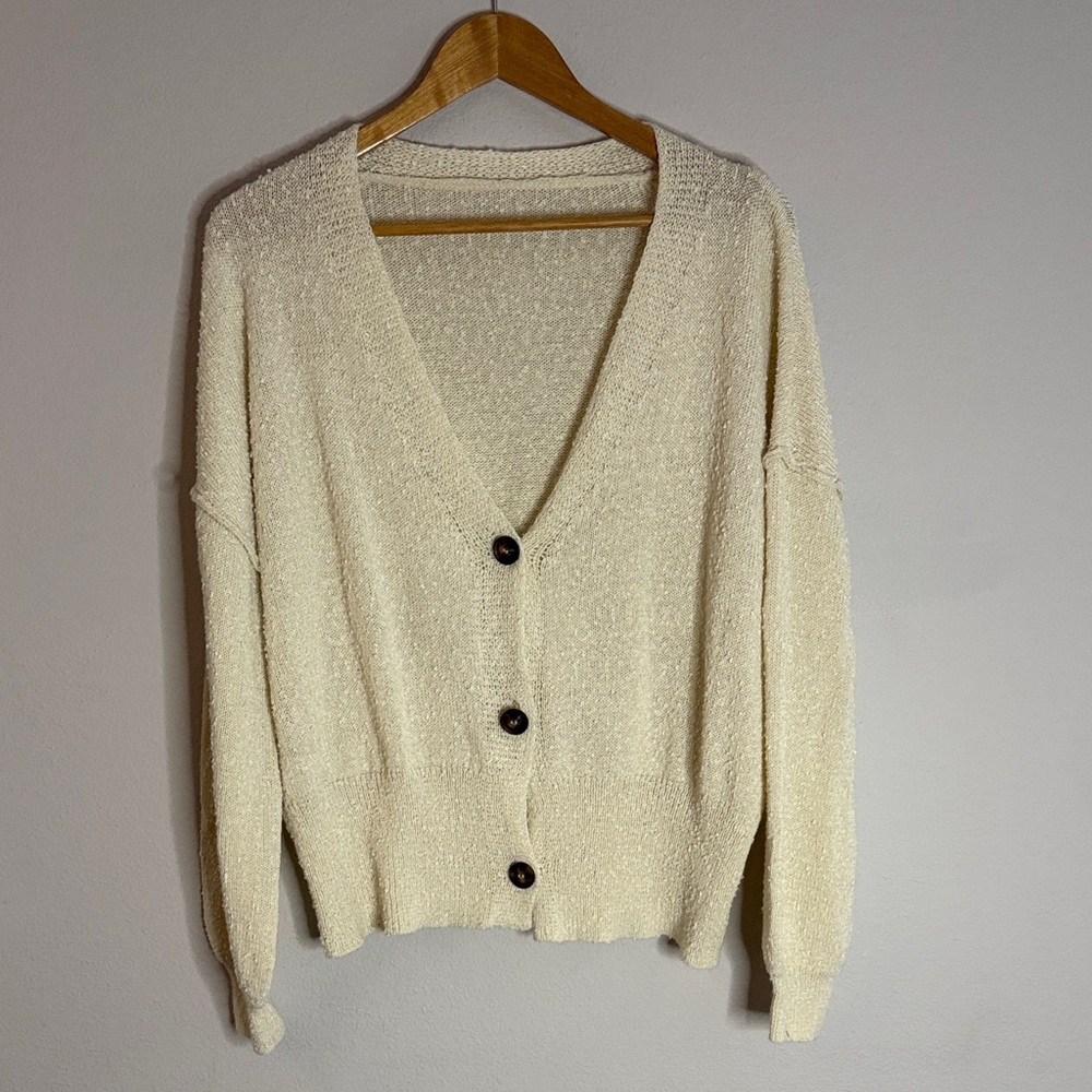 Lightweight Cream V-Neck Button Cardigan Sweater